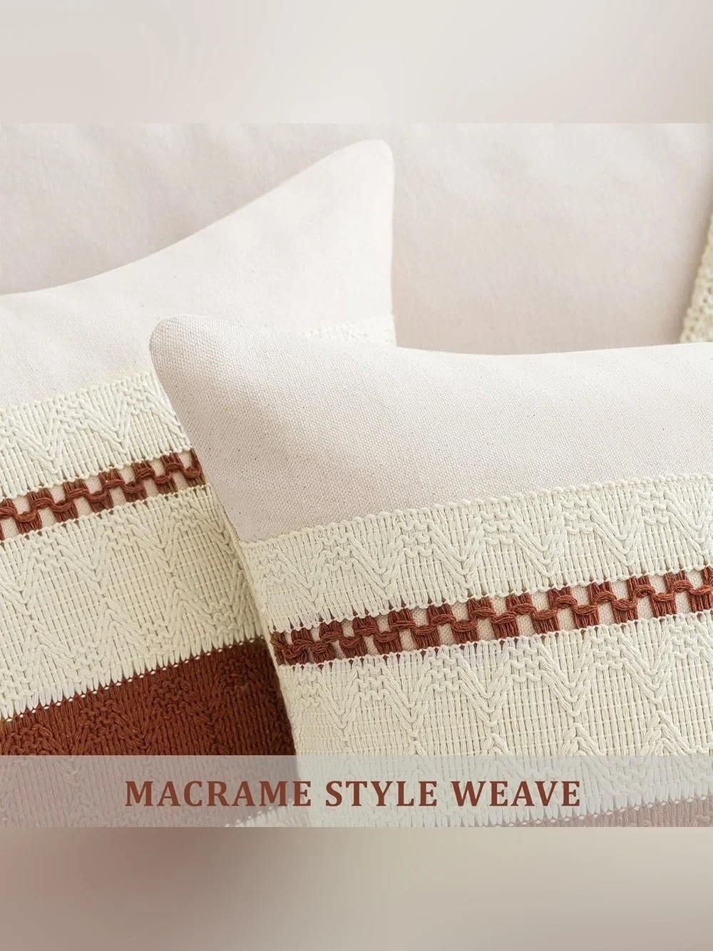 Laolitou Boho Lumber Pillow Covers Set Of 2 12x 20 Rust Cream Macrame NWT 🤎🍁🧡